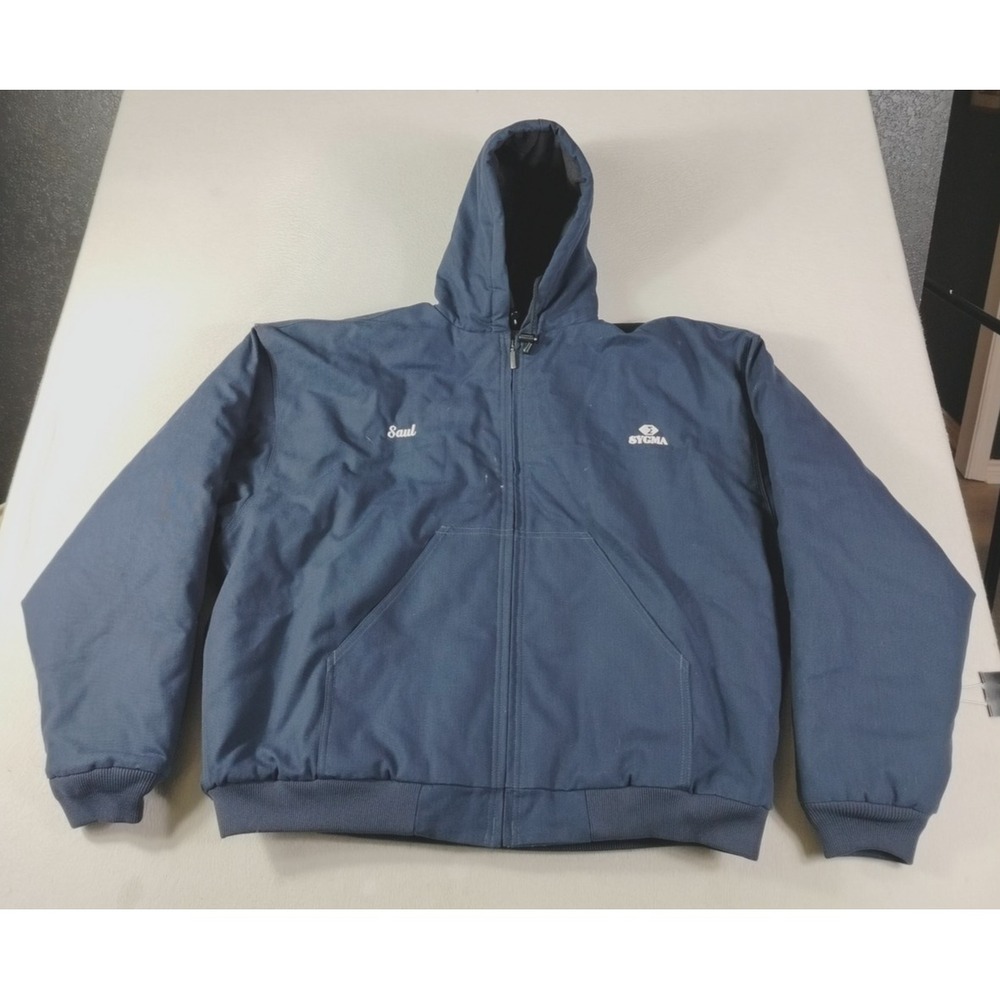Steelguard Jacket Mens XL Blue Hooded Canvas Quilted Bomber Workwear Sygma 1946